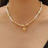 Pearl & Heart Pendant Necklace - Trendsi - Flyclothing LLC