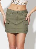 Pocketed Mini Denim Skirt - Trendsi - Flyclothing LLC