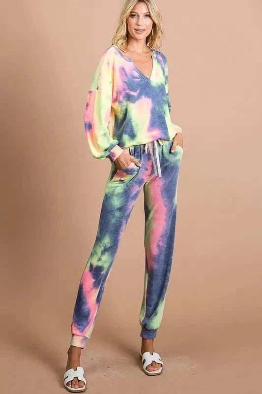 BiBi Tie Dye French Terry Casual Pants - Trendsi - Flyclothing LLC