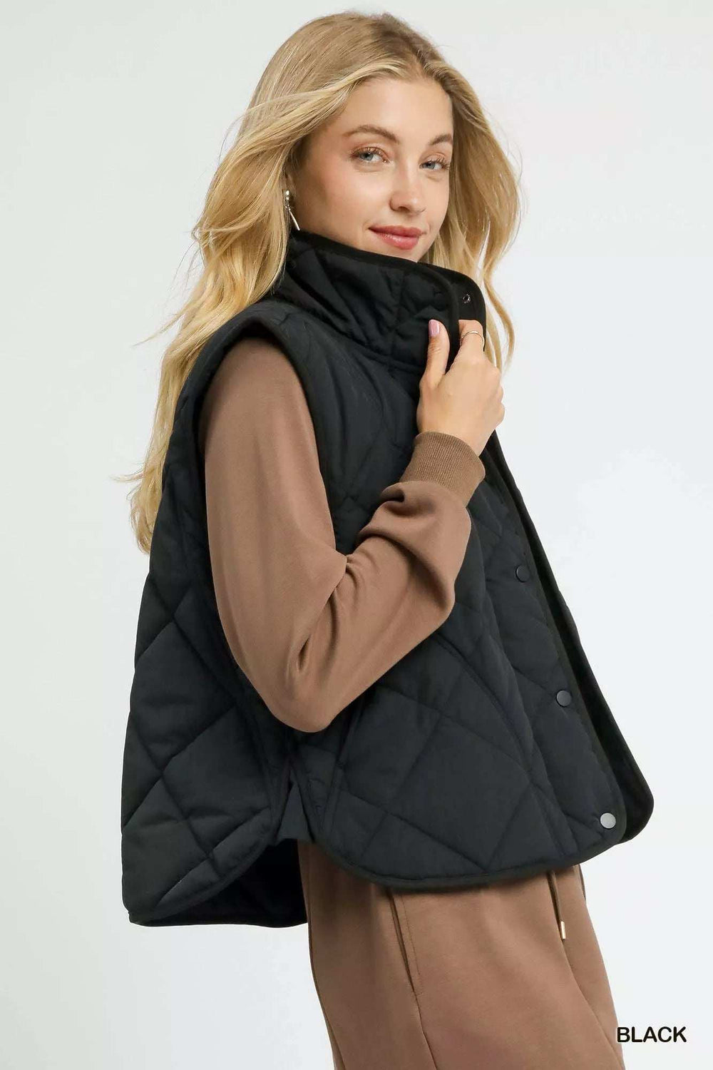Umgee Quilted Snap-Front Puffer Vest - Trendsi - Flyclothing LLC