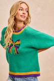 BiBi Mardi Gras Sequin Ribbon Patched Sweater - Trendsi - Flyclothing LLC