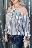 And The Why Stripe Printed Cold Shoulder Halter Neck Top - Trendsi - Flyclothing LLC