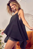 BiBi Popcorn Waffle Knit with Buttoned Front Cami Top - Trendsi - Flyclothing LLC