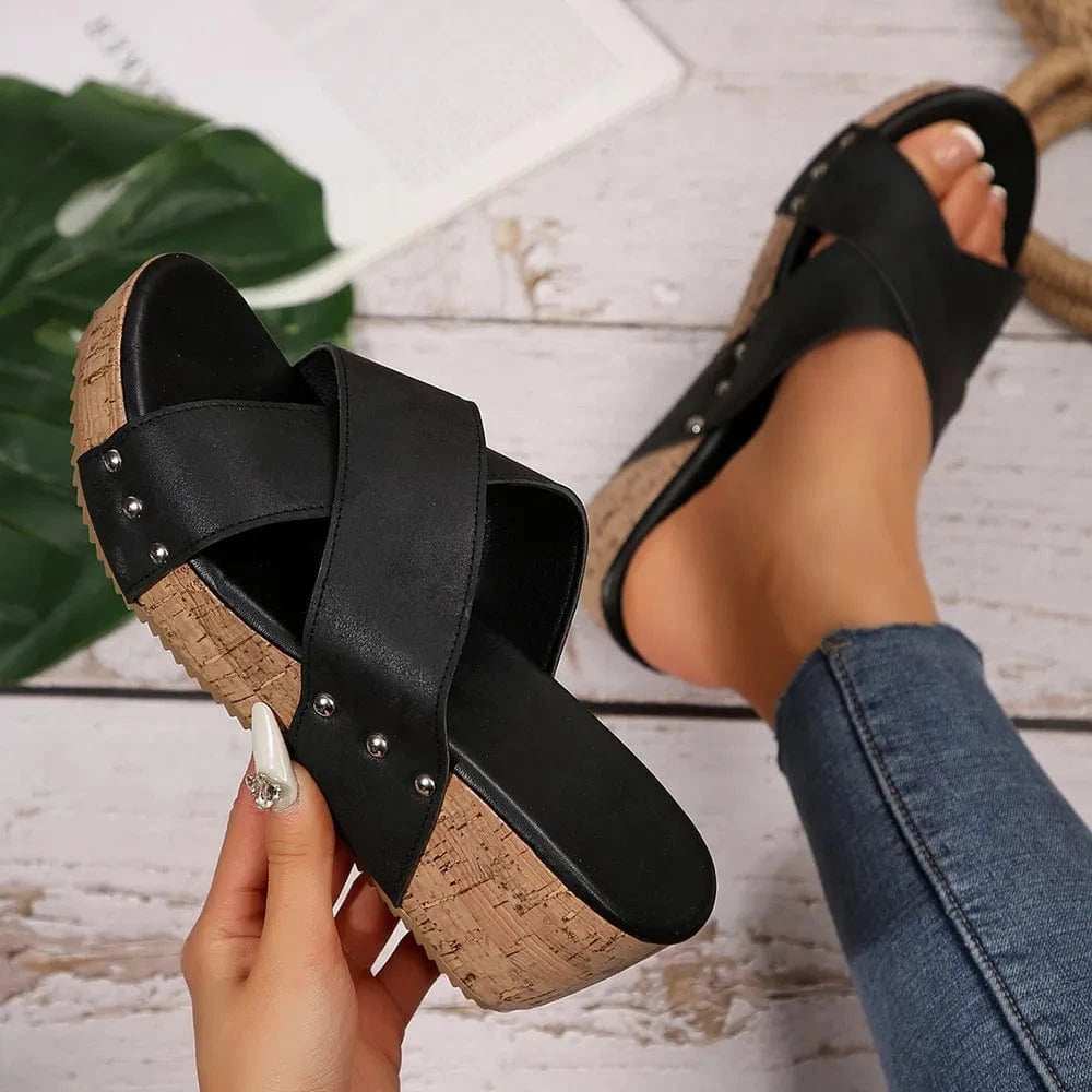Open Toe Wedge Sandals - Trendsi - Flyclothing LLC