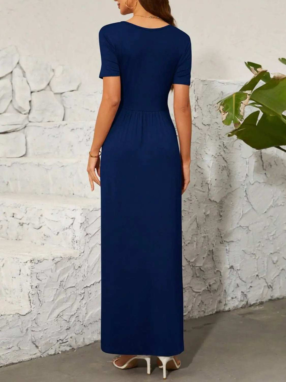Surplice Short Sleeve Maxi Dress - Trendsi - Flyclothing LLC