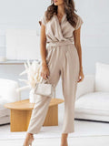 Surplice Cap Sleeve Tie Waist Jumpsuit - Trendsi - Flyclothing LLC