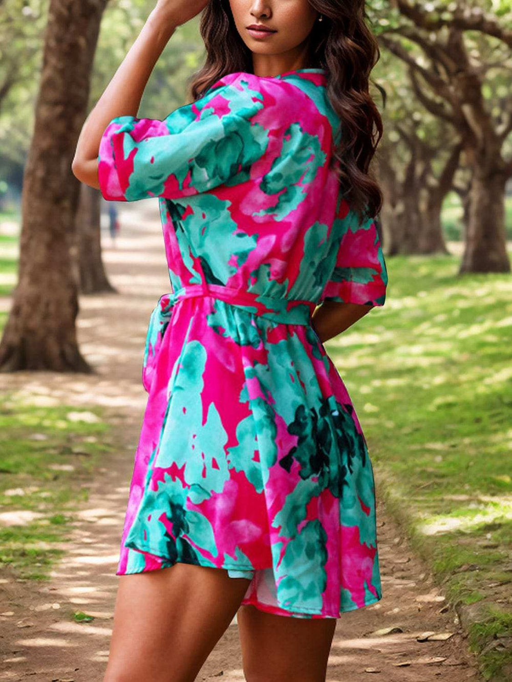 Printed Surplice Half Sleeve Romper - Trendsi - Flyclothing LLC