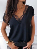 Full Size Lace Detail V-Neck Short Sleeve Blouse - Trendsi - Flyclothing LLC