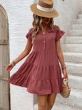 Tiered Notched Flounce Sleeve Mini Dress - Trendsi - Flyclothing LLC