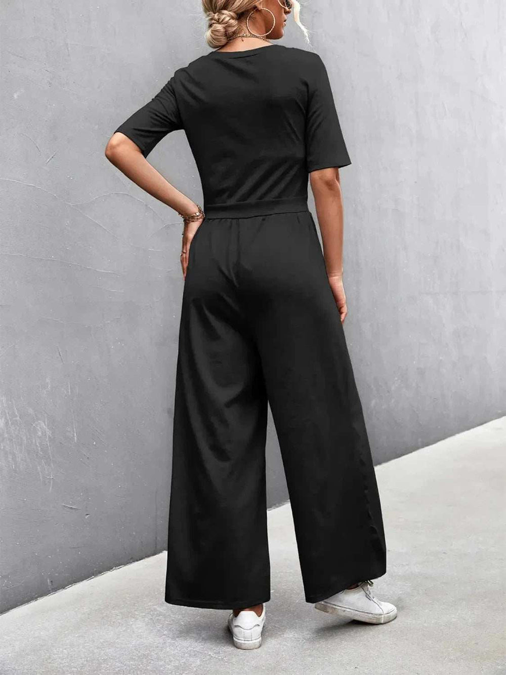 Scoop Neck Short Sleeve Jumpsuit - Trendsi - Flyclothing LLC