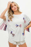 BiBi American Flag Sequin Ribbon T-Shirt - Trendsi - Flyclothing LLC