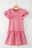 Mineral Wash Raw Edge Ruffle Mini Dress - Trendsi - Flyclothing LLC