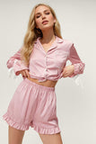 Basic Bae Tied Cuff Collared Neck Top and Frill Shorts Lounge Set - ShopBasicbae - Flyclothing LLC