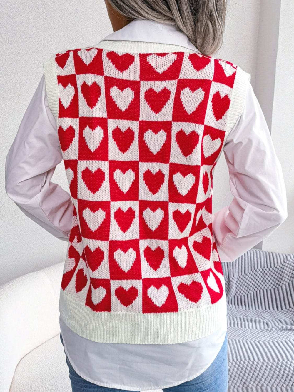 Heart V-Neck Sweater Vest - Trendsi - Flyclothing LLC