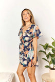 Honey Botanical Print Surplice Neck Tie Waist Romper - Trendsi - Flyclothing LLC