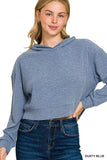 Zenana Drop Shoulder Ribbed Crop Hoodie - Trendsi - Flyclothing LLC