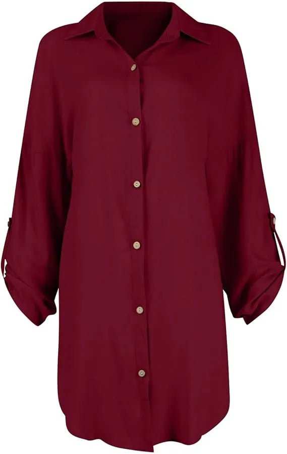 Button Down Long Sleeve Shirt Dress - Trendsi - Flyclothing LLC