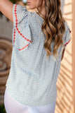 Embroidered Round Neck Cap Sleeve Blouse - Trendsi - Flyclothing LLC