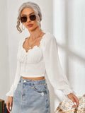 Mesh Sweetheart Neck Flounce Sleeve Top - Trendsi - Flyclothing LLC