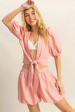 HYFVE Front Tie Top and Bubble Hem Shorts - Trendsi - Flyclothing LLC