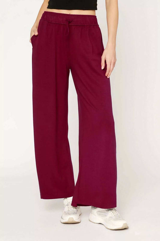Umgee Elastic Drawstring Waistband Wide Leg Pants - Trendsi - Flyclothing LLC