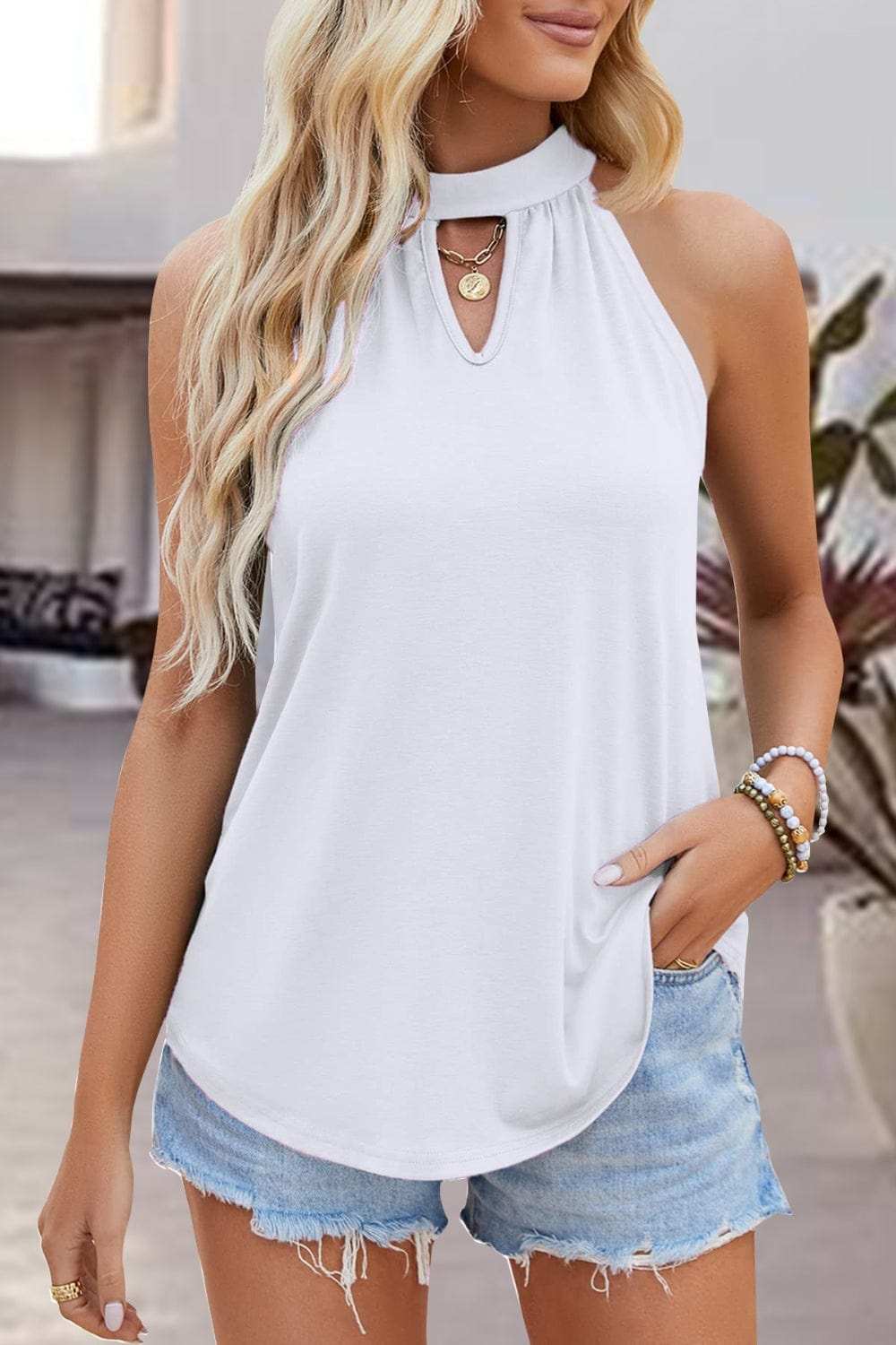 Tied Cutout Grecian Neck Tank - Trendsi - Flyclothing LLC