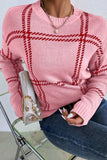 Contrast Round Neck Long Sleeve Sweater - Trendsi - Flyclothing LLC