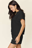 Double Take Full Size Texture Short Sleeve T-Shirt and Drawstring Shorts Set - Trendsi - Flyclothing LLC