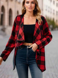 Plaid Open Front Long Sleeve Jacket - Trendsi - Flyclothing LLC