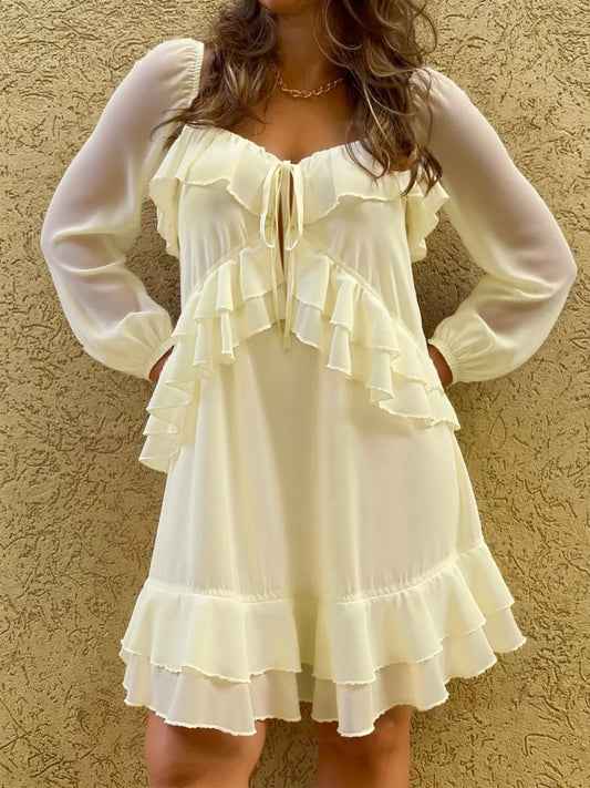 Ruffle Trimmed Long Sleeve Mini Dress - Trendsi - Flyclothing LLC