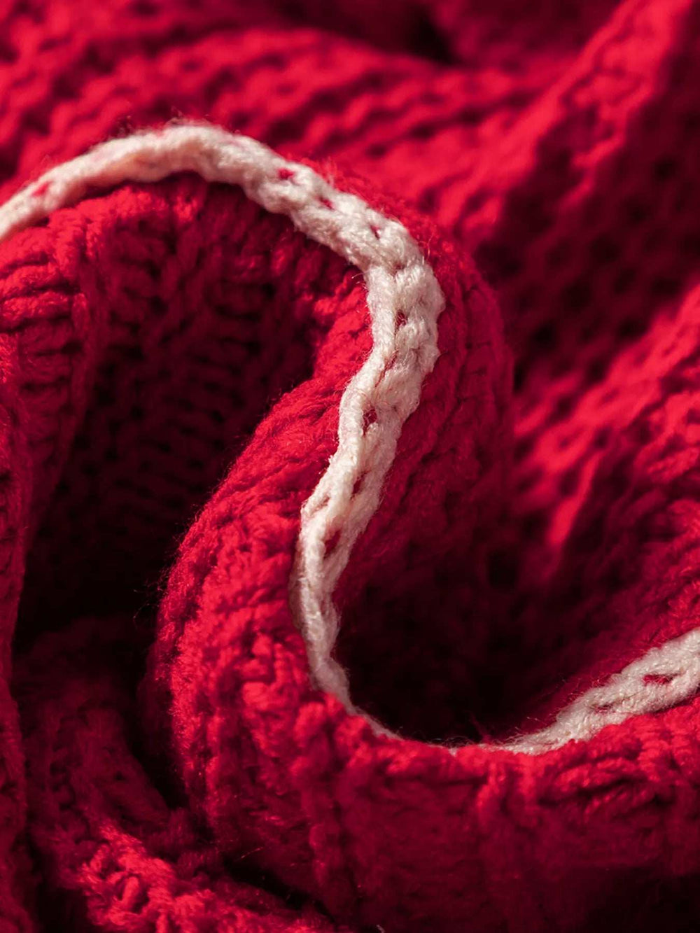 Contrast Trim Textured Knit Drawstring Hooded Sweater - Trendsi - Flyclothing LLC