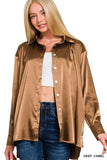 Zenana Satin Button Down Long Sleeve Shirt - Trendsi - Flyclothing LLC