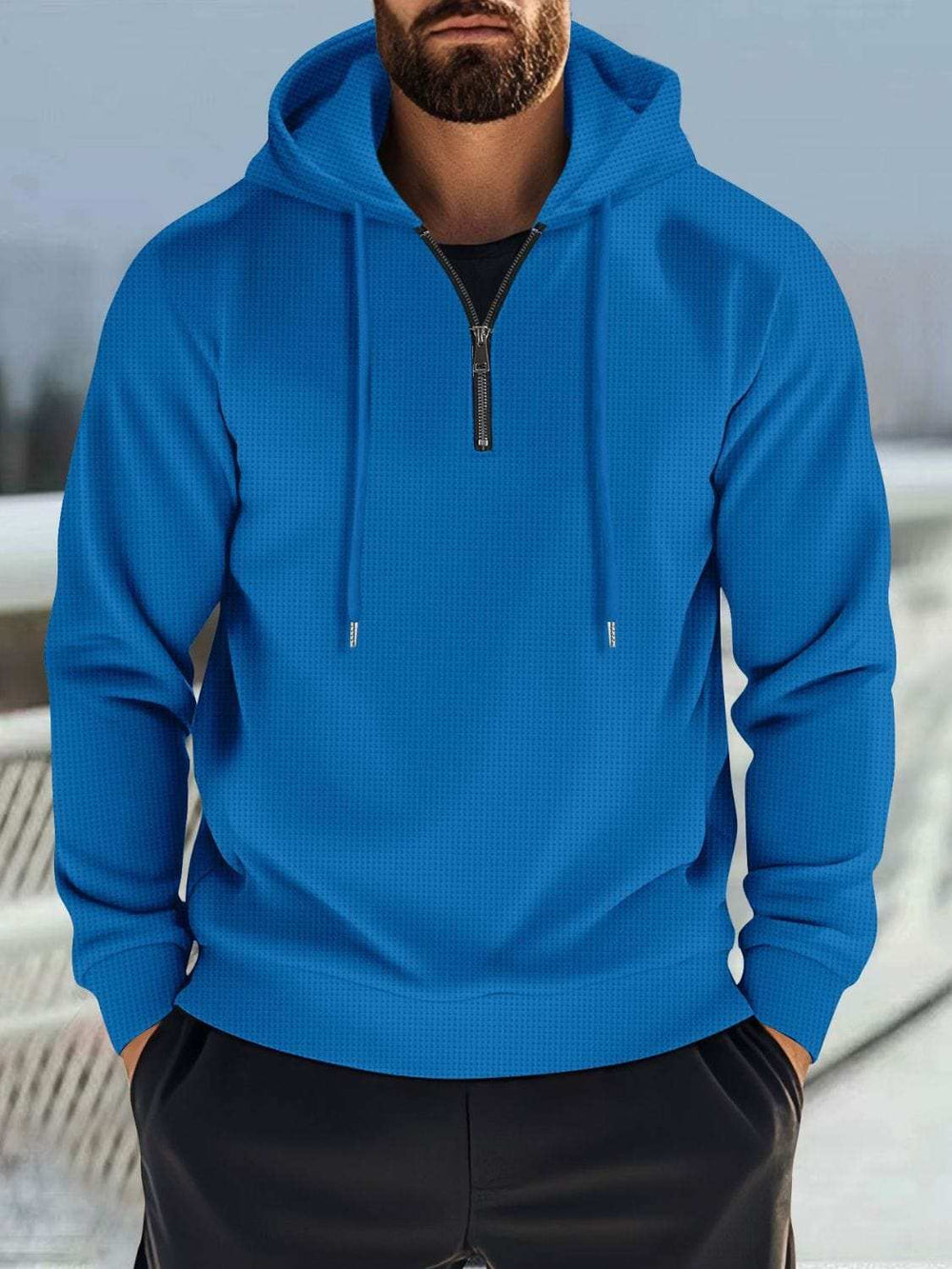 Men's Full Size Quarter Zip Long Sleeve Drawstring Hoodie Plus Size - Trendsi - Flyclothing LLC