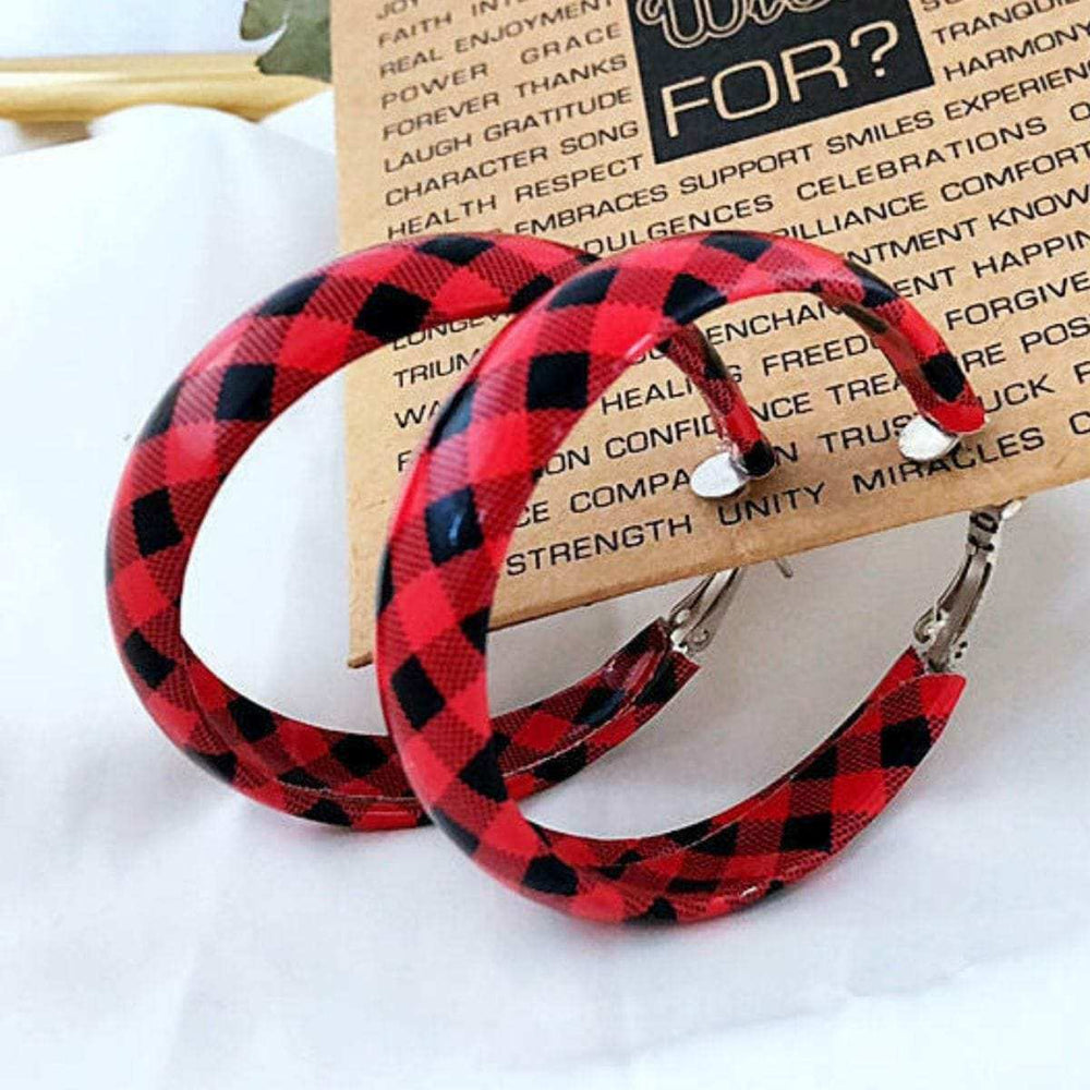 Plaid PU Leather Hoop Earrings - Trendsi - Flyclothing LLC