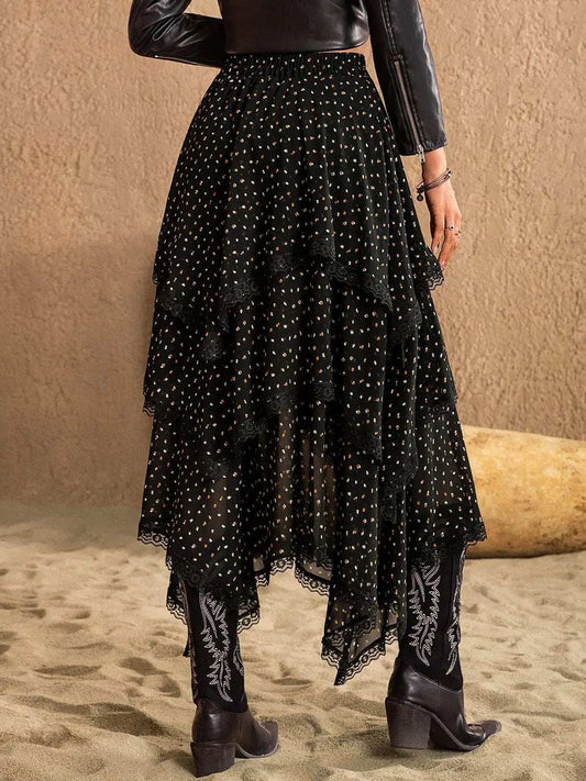 Lace Detail Layered Midi Skirt - Trendsi - Flyclothing LLC