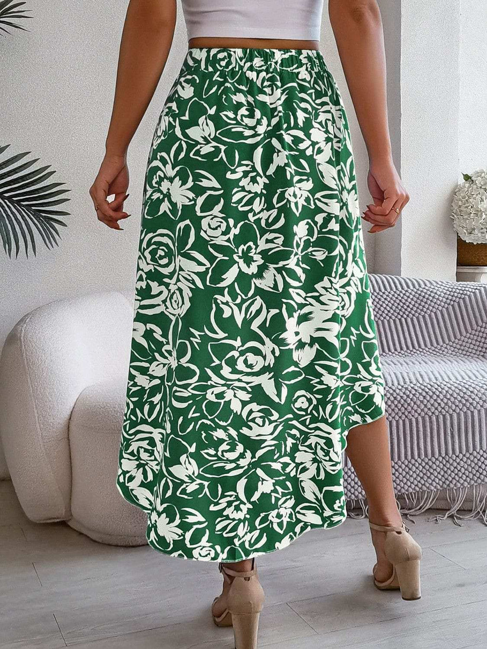 High-Low Printed High Waist Skirt - Trendsi - Flyclothing LLC