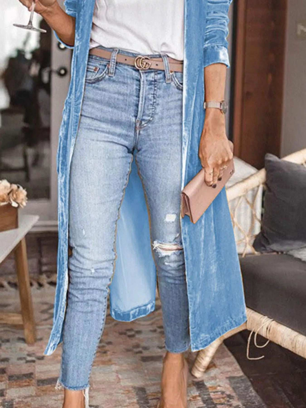 Open Front Long Sleeve Longline Cardigan - Trendsi - Flyclothing LLC