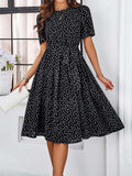 Printed Round Neck Short Sleeve Dress - Trendsi - Flyclothing LLC