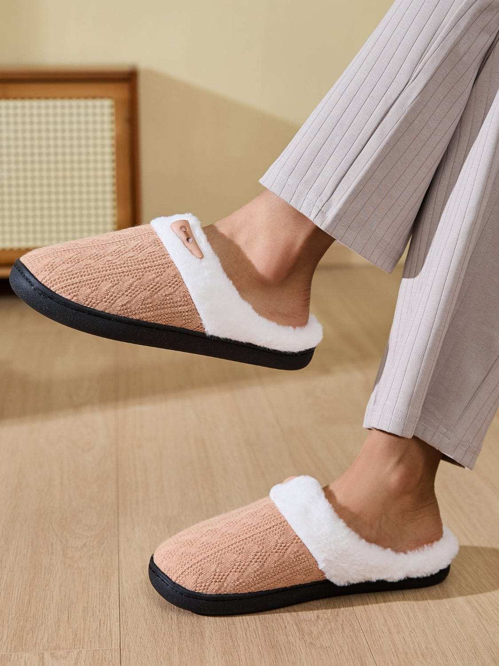 Horn Buckle Furry Texture Flat Slippers - Trendsi - Flyclothing LLC