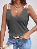 Lace Detail Waffle-Knit V-Neck Tank - Trendsi - Flyclothing LLC