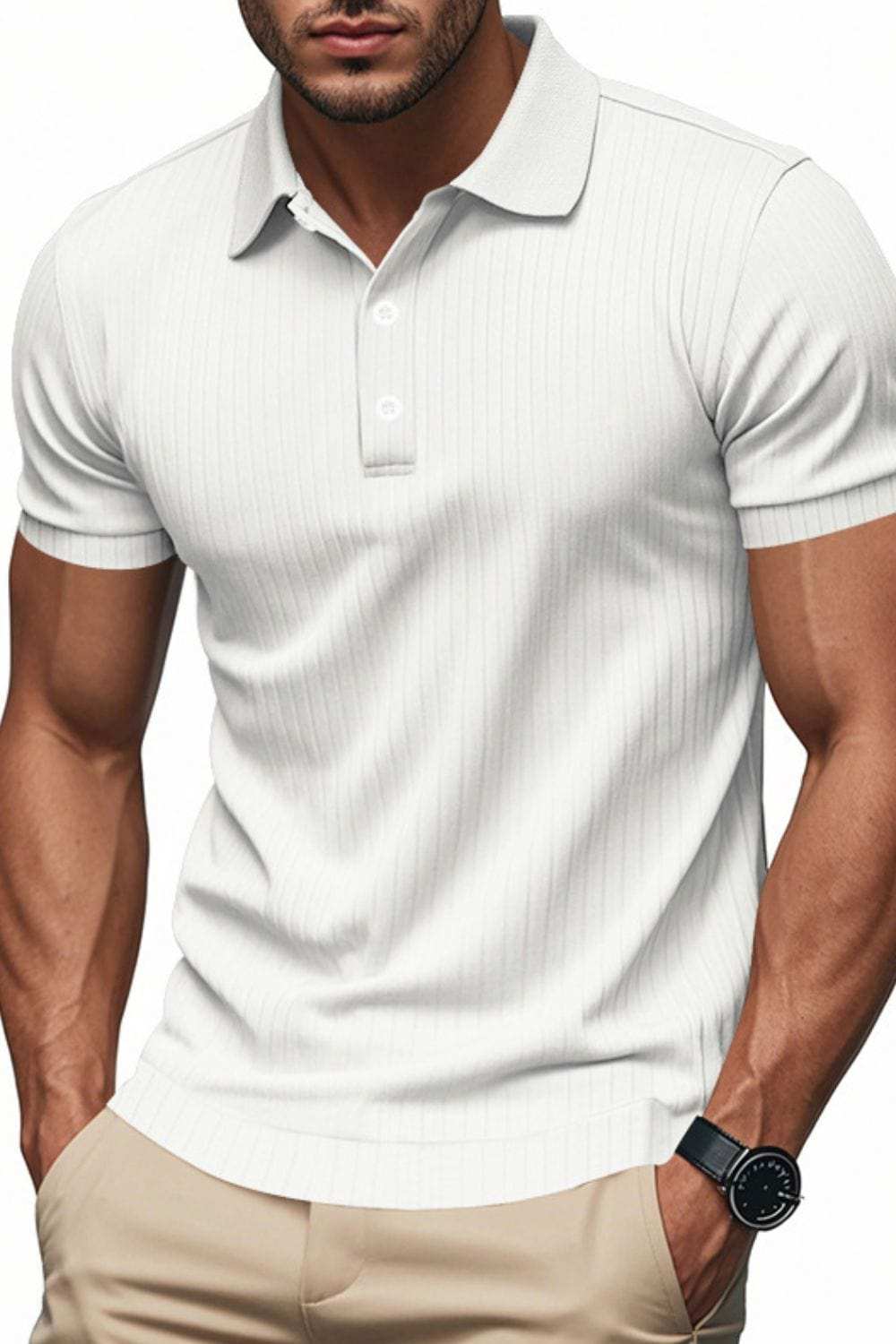 Men's Full Size Ribbed Short Sleeve Polo Plus Size - Trendsi - Flyclothing LLC