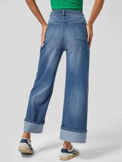High Rise Rolled Straight Leg Jeans - Trendsi - Flyclothing LLC