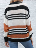 Contrast Striped Round Neck Long Sleeve Sweater - Trendsi - Flyclothing LLC