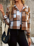 Plaid Collared Neck Cropped Jacket - Trendsi - Flyclothing LLC