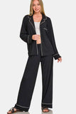 Zenana Button Down Long Sleeve Top and Pants Lounge Set - Trendsi - Flyclothing LLC