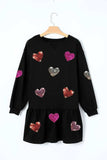 Sequin Heart Round Neck Long Sleeve Mini Dress - Trendsi - Flyclothing LLC