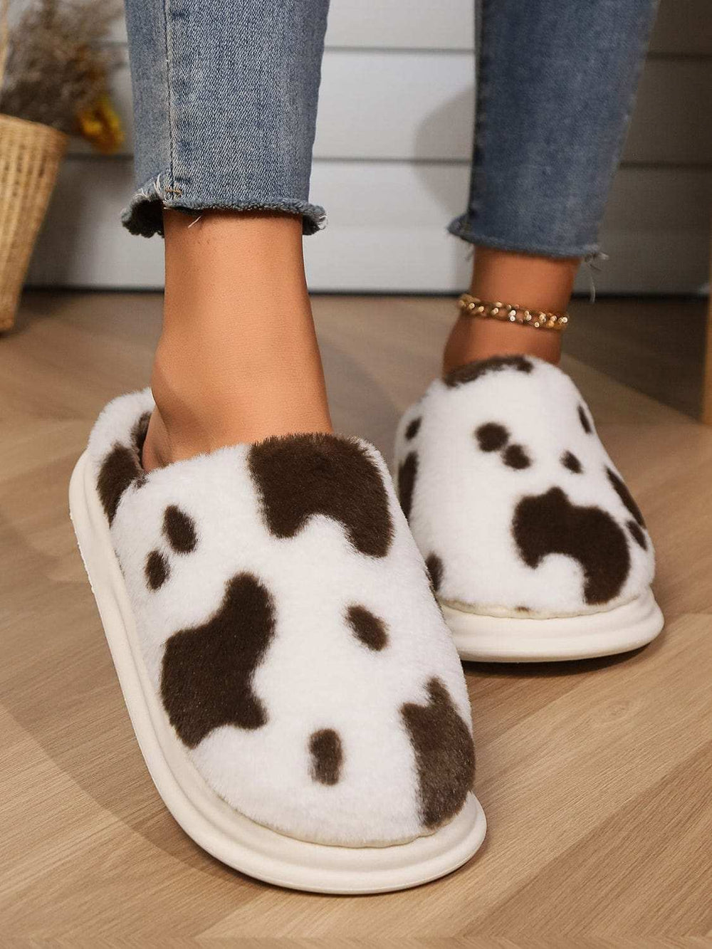 Animal Print Faux Fur Slippers - Trendsi - Flyclothing LLC
