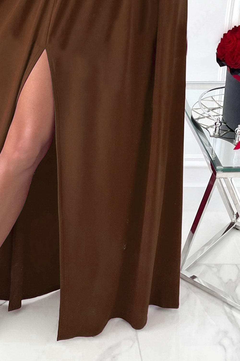 Slit Surplice Long Sleeve Maxi Dress - Trendsi - Flyclothing LLC