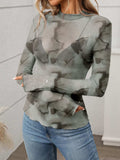 Printed Mock Neck Long Sleeve Mesh T-Shirt - Trendsi - Flyclothing LLC