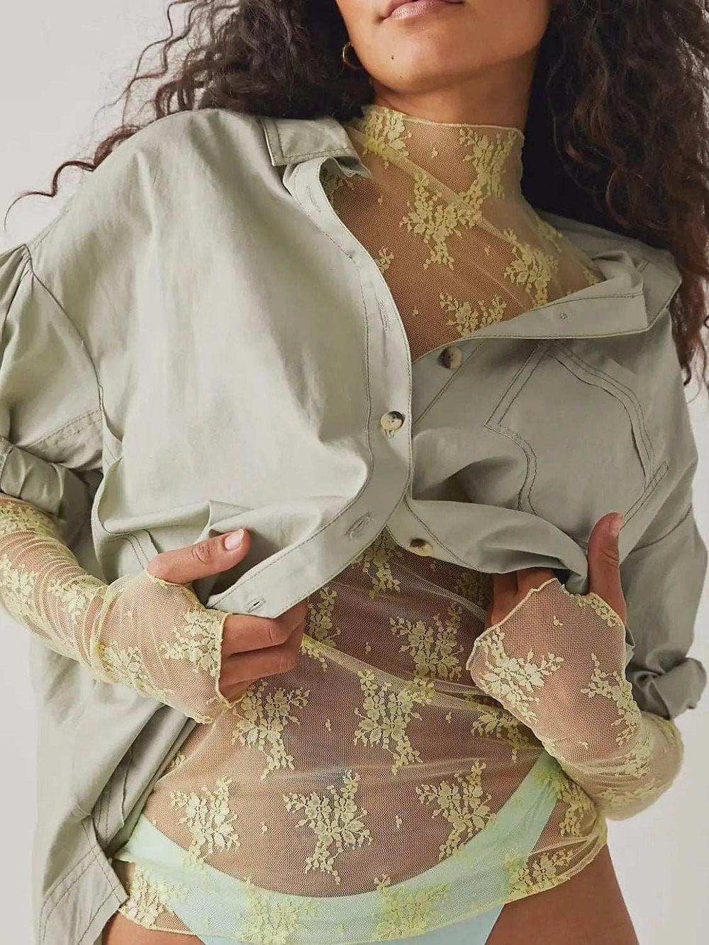 Lace Mock Neck Long Sleeve Blouse - Trendsi - Flyclothing LLC